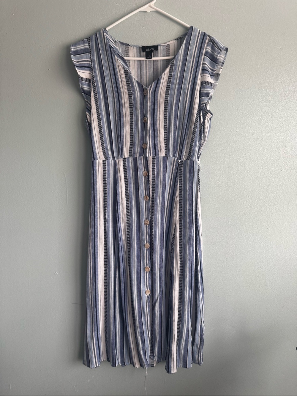 a new day Blue & White Striped Button-Front Midi Dress